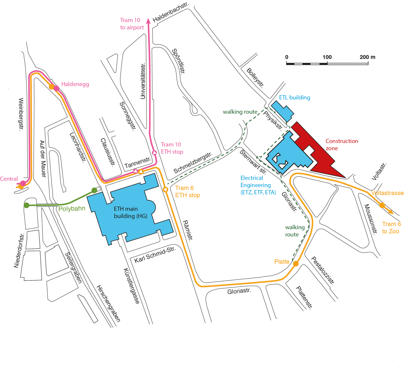 Map of the routes to the ETL building